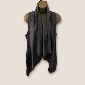 MM Couture by Miss Me Linen Blend Waterfall High Neck Vest Gray Combo S